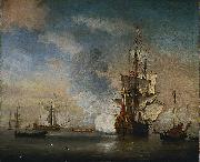 English Warship Firing a Salute Willem van